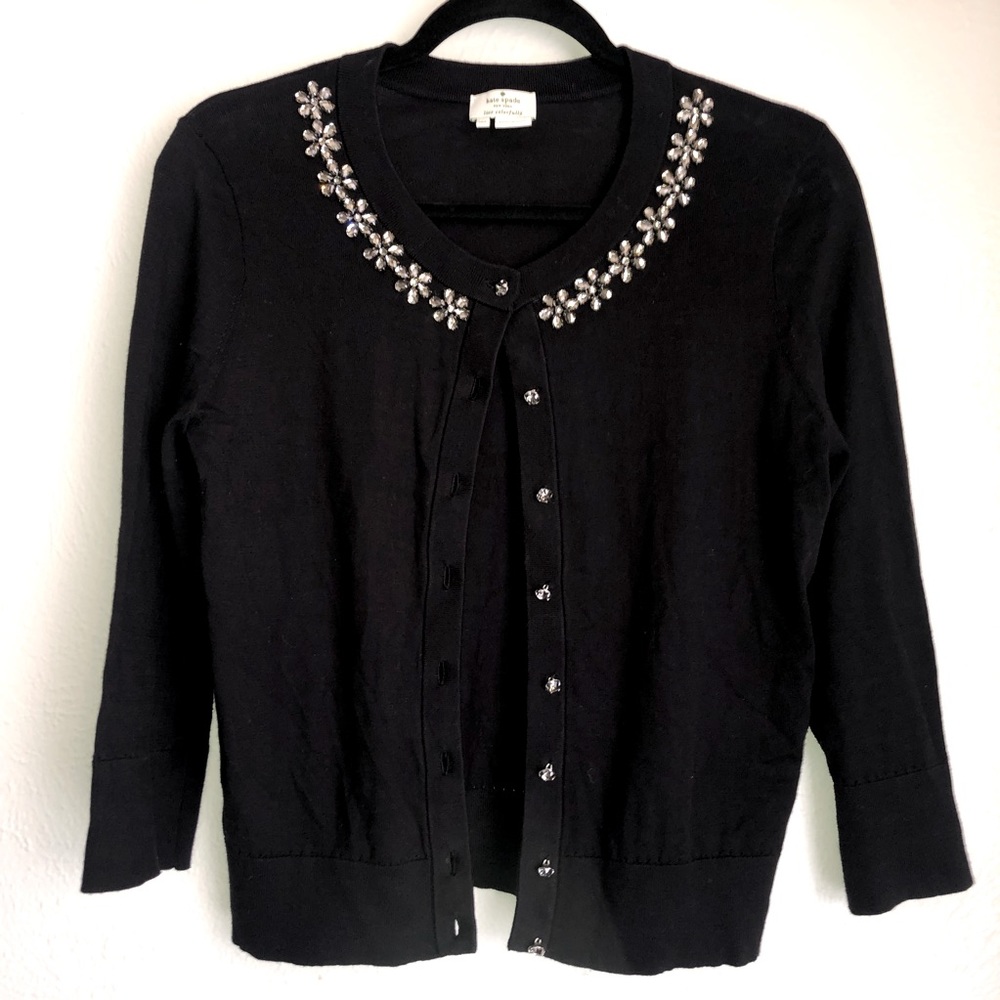 Kate Spade black jewel embellished cardigan size medium
